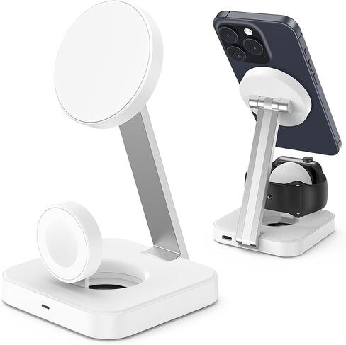 Magnetic Charging Station for Apple Watch 10/9/8/7/6,Foldable Wireless Charger for iPhone 16 15 14 13 12 Pro Max,3 in 1 Adjustable Angle Phone Holder Travel Dock,Mag-Safe Charger Stand for AirPods Pro in Saudi Arabia