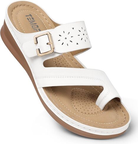 TEMOFON Flip Flops للنساء في الصيف: صنادل مشي مريحة، دعم القوس، صنادل لتقويم العظام، صنادل أنيقة باللون الأسود/البحرية/الأبيض مقاس 5-11 in Kuwait