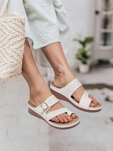 TEMOFON Flip Flops للنساء في الصيف: صنادل مشي مريحة، دعم القوس، صنادل لتقويم العظام، صنادل أنيقة باللون الأسود/البحرية/الأبيض مقاس 5-11 in Kuwait