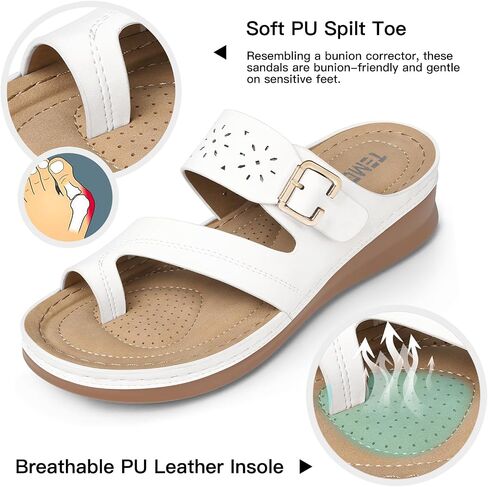 TEMOFON Flip Flops للنساء في الصيف: صنادل مشي مريحة، دعم القوس، صنادل لتقويم العظام، صنادل أنيقة باللون الأسود/البحرية/الأبيض مقاس 5-11 in Kuwait