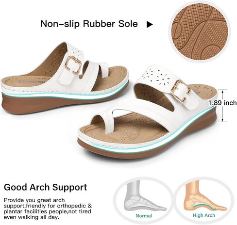 TEMOFON Flip Flops للنساء في الصيف: صنادل مشي مريحة، دعم القوس، صنادل لتقويم العظام، صنادل أنيقة باللون الأسود/البحرية/الأبيض مقاس 5-11 in Kuwait