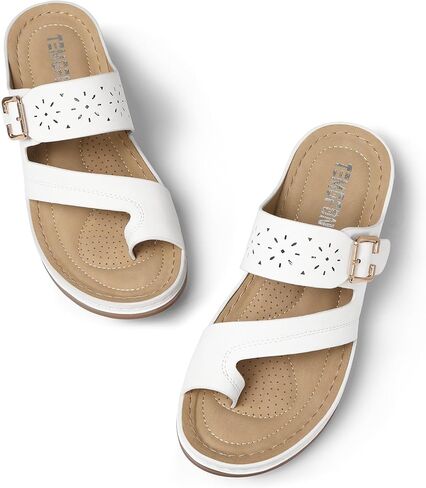 TEMOFON Flip Flops للنساء في الصيف: صنادل مشي مريحة، دعم القوس، صنادل لتقويم العظام، صنادل أنيقة باللون الأسود/البحرية/الأبيض مقاس 5-11 in Kuwait