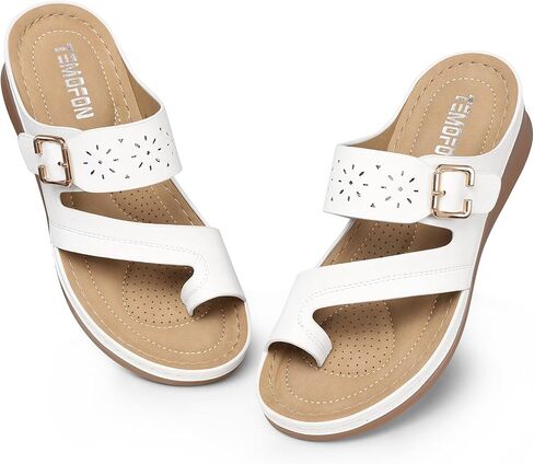 TEMOFON Flip Flops للنساء في الصيف: صنادل مشي مريحة، دعم القوس، صنادل لتقويم العظام، صنادل أنيقة باللون الأسود/البحرية/الأبيض مقاس 5-11 in Kuwait