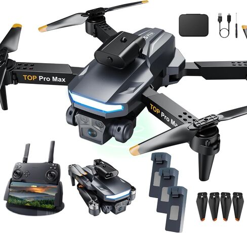 Drone with 4K three adjustable Camera,Foldable WiFi FPV Drone, RC Quadcopter with Brushless Motor, 3D Flips, Obstacle Avoidance, Optical Flow, Altitude Hold,Altitude Hold,3 Battery Mode in Saudi Arabia