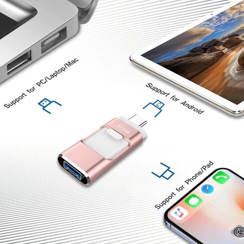 [4 في 1] عصا صور للهاتف 512 جيجا بايت USB فلاش لمحرك النسخ الاحتياطي OTG عصا ذاكرة الهاتف الذكي، متوافق من النوع C/iPod/Mac/Android/PC/iOS، عصا تصوير سريعة التخزين in Saudi Arabia