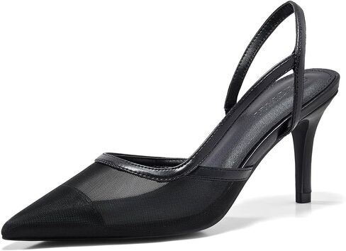Coutgo Womens Slingback High Heels Closed Pointed Toe Pumps Patchwork Mesh Party Dress Shoes in Saudi Arabia