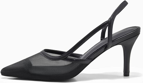 Coutgo Womens Slingback High Heels Closed Pointed Toe Pumps Patchwork Mesh Party Dress Shoes in Saudi Arabia