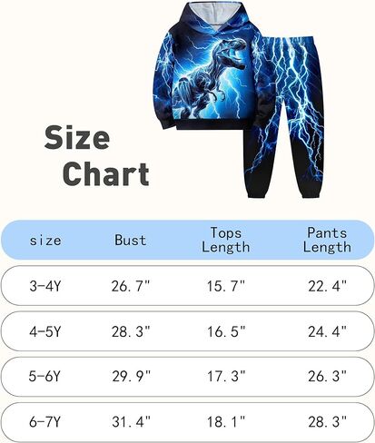 Boys Clothes, T-Rex Print Dinosaur Boy Clothes Fall Winter Outfits Long-sleeved Hooded Sweatshirt Pants 2Pcs Set in Kuwait