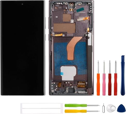 شاشة LCD متوافقة مع هاتف Galaxy S22 Ultra (أسود مع إطار) (مع وظيفة بصمة الإصبع) SM-S908B SM-S908U 6.8 بوصة استبدال مجموعة محول الأرقام لشاشة تعمل باللمس + أدوات in Saudi Arabia