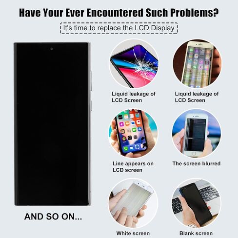 شاشة LCD متوافقة مع هاتف Galaxy S22 Ultra (أسود مع إطار) (مع وظيفة بصمة الإصبع) SM-S908B SM-S908U 6.8 بوصة استبدال مجموعة محول الأرقام لشاشة تعمل باللمس + أدوات in Saudi Arabia