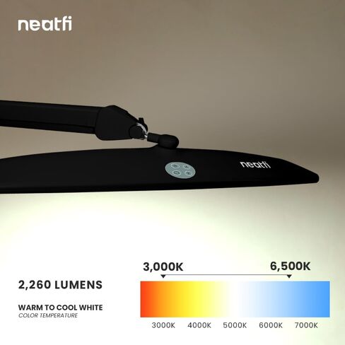 Neatfi XL 2,200 Lumens LED Task Lamp, 24W, 117 Pcs SMD LED, 4 Level Brightness, Dimmable, Desk Light for Home, Office, Workbench (Non-CCT with Base, Black) in Kuwait