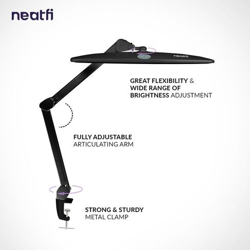 Neatfi XL 2,200 Lumens LED Task Lamp, 24W, 117 Pcs SMD LED, 4 Level Brightness, Dimmable, Desk Light for Home, Office, Workbench (Non-CCT with Base, Black) in Kuwait