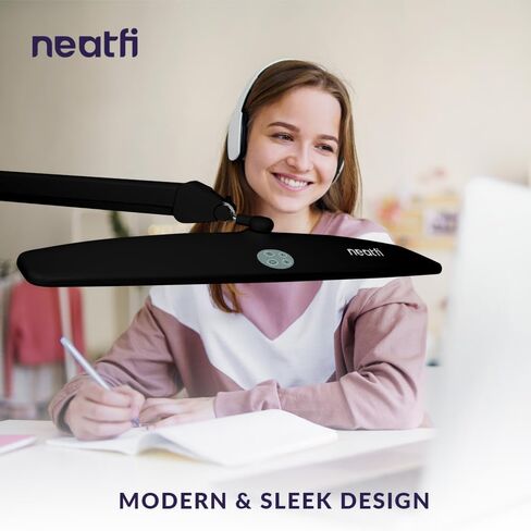 Neatfi XL 2,200 Lumens LED Task Lamp, 24W, 117 Pcs SMD LED, 4 Level Brightness, Dimmable, Desk Light for Home, Office, Workbench (Non-CCT with Base, Black) in Kuwait