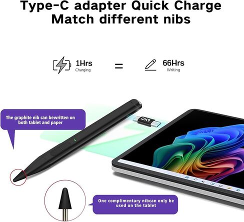 Slim Pen 2 for Microsoft Surface Pro11,Made for Copilot+Pc Surface Pro11,Screen-Paper Dualuse Pen Tip,with 4096 Pressure, for Surface Pro10/9/8/7+/7/6/5/4/X,Surface Go 3/2/1,Book 3/2/1 in Saudi Arabia