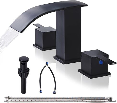 hotis ماتي الأسود شلال الحمام صنبور 3 حفرة، الحديثة 8 بوصة واسعة النطاق الحمام بالوعة الحنفية، 2 مقابض مرحاض الغرور بالوعة الحنفية مع المنبثقة استنزاف وخطوط العرض in Kuwait