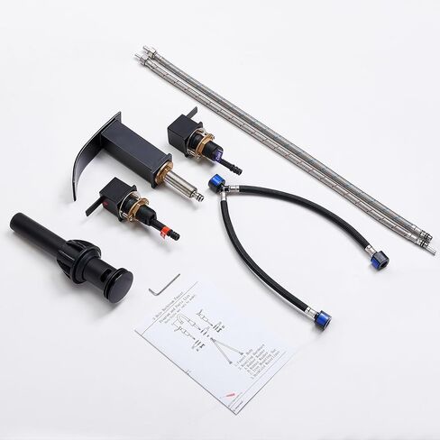 hotis ماتي الأسود شلال الحمام صنبور 3 حفرة، الحديثة 8 بوصة واسعة النطاق الحمام بالوعة الحنفية، 2 مقابض مرحاض الغرور بالوعة الحنفية مع المنبثقة استنزاف وخطوط العرض in Kuwait