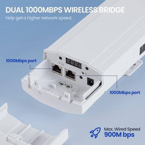 Wireless Bridge 48V POE,Qualcomm Chip 5.8G 900Mbps Point to Point Outdoor WiFi Bridge with 5KM Long Range,Dual Gigabit Ports,15dBi Directional Antenna,IP65 Waterpoof,2-Pack,UeeVii CPE902,White in Kuwait