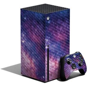 MightySkins Carbon Fiber Skin Compatible with Xbox Series X Bundle - Violet Stars | Protective, Durable Textured Carbon Fiber Finish | Easy to Apply, Remove, and Change Styles | Made in The USA