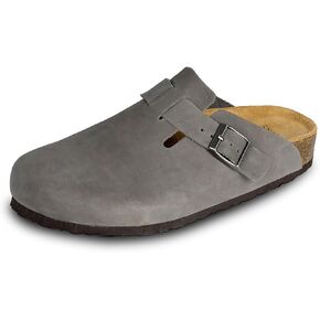 Unisex Cork Clogs Mules,Top Grain Soft Smooth Leather Women/Men Sandal House Slipper,Skin-Friendly and Comfortable Footbed Suede Slippers,Arch Support,Adjustable Buckle