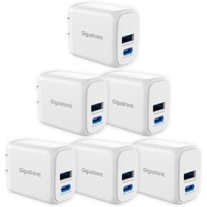 Gigastone 12W USB C USB A Dual Port Wall Charger [6 Pack] 2.4A Travel Charging Block Fast Charging Power Brick, Compatible with iPhone 15/14/13/12/11/X/8, Samsung Galaxy S23, Pixel