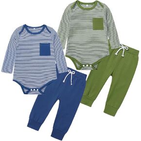 BeiVSlley Newborn Baby Boy Girl Clothes Infant Cotton Long Sleeve Bodysuits Romper and Solid Pants Outfits Set