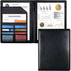 Cacturism Padfolio Portfolio Folder, Foldable Letter Size Clipboard Legal Pad, Bling PU Leather Professional Folio Organizer for Women - Resume Business Document Holder for Job Work Office, Purple