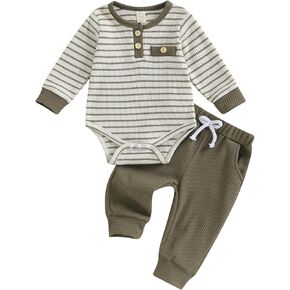 Newborn Baby Boy Clothes Pants Outfits Toddler Striped Long Sleeve Romper Bodysuit Set Soft 2024 Fall Winter Outfit