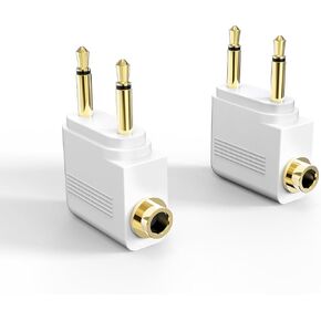 MEE audio Airplane Headphone Adapter for in-Flight Entertainment Systems - Dual 3.5mm Male to 3.5mm Female - Works with Headphones, Headsets, and Bluetooth Adapters (2 Pack), White