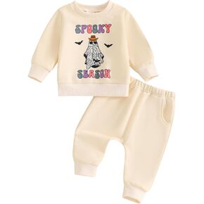 Infant Baby Girl Halloween Outfit Pumpkin/Ghost Print Sweatshirts Top with Jogger Pant Toddler Fall Clothes Set