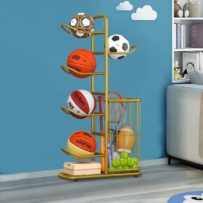 YIILII Vertical Ball Storage Rack - Adjustable 5-Tier Sports Organizer Stand for Basketball, Soccer, Volleyball and More（56.7inches）