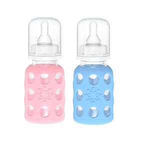 Lifefactory Glass Baby Bottle with Silicone Sleeve 4 Ounce, Set of 2 - Sky Blue/Pink