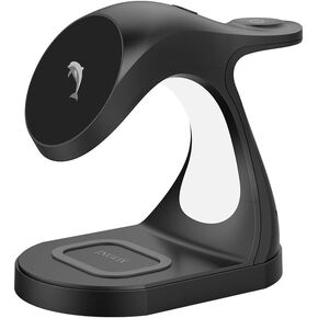 4 in 1 Magnetic Wireless Charger Stand for iPhone 15 14 13 12 Pro/Max/Plus/Mini, AirPods Pro/3/2, and Watch 9/8/7/6/SE/5/4/3, Fast Charging Station, Black Dolphin, 20W