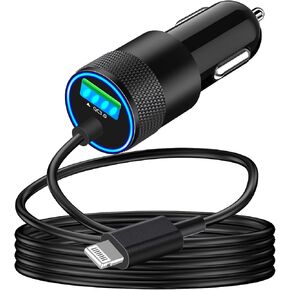[Apple MFi Certified] iPhone 15 Fast Car Charger, Adeqwat 4.8A USB Car Power Cigarette Lighter Adapter USB-C Car Charger with 6FT Coiled Type-C Cable for iPhone 15/15 Pro/Galaxy S24/S23/Pixel/iPad Pro