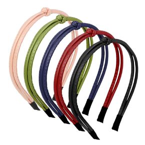 WOVOWOVO 5 Pcs Thin Leather Headbands for Women, Cute Knotted Head Bands for Women’s Hair Fashion Kont Headband Black Brown White Headbands for Girls Womens Hair Accessories