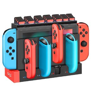 TNP Joy Con Controllers Charging Dock for Nintendo Switch and Switch OLED with 28-Game Card Storage, 4 Joycon Charging Station, Green and Blue Switch Controllers Charger and Organizer Stand