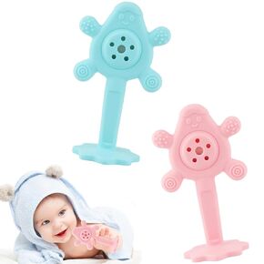 Fu Store Baby Rattles Toys 2 Pack Infant Grab Shake Flexible Rattle Chew Teething Toy Sensory Development Silicone Teethers for Newborn Babies Infant Boys Girls Blue&Pink