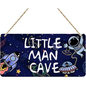 Little Man Cave Sign for Boys Outer Space Room Decor Boys Room Decor Space Astronaut Living Room Wall Decor Wooden Hanging Plaque Wood Sign Wall Pediments Home Farmhouse Playroom Bedroom Nursery Decor