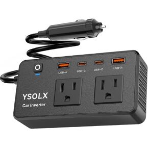 200W Car Power Inverter - YSOLX Dual DC 12V to 110V AC Car Outlet Adapter to Wall Plug, 24W Fast Charging USB-C&USB-A, Portable ​Charger Converter with for Laptops, Phones