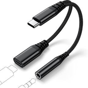 USB C to 3.5mm Audio Headphone Adapter and Charger 2 in 1 Hi-Res 32Bit/384KHz Aux to USB C with PD 60W Fast Charging Dongle Cable for iPhone 15 Pro Max, Galaxy S24 Ultra, Pixel 8, iPad Pro/Air