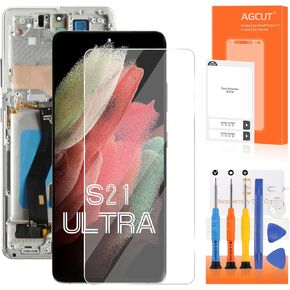 TFT for Samsung Galaxy S21 Ultra Screen Replacement for S21 Ultra LCD Display G998B SM-G998U LCD Digitizer Touch Screen Assembly with Silver Frame+Installation Video(No Fingerprint,No Stylus Function)