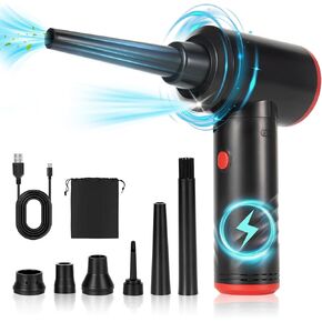 TOBTOS Compressed Air Duster, 120000RMP 3-Gear Adjuatable Air Blower with LED Light, Rechargeable Electric Air Duster for Computer, Car