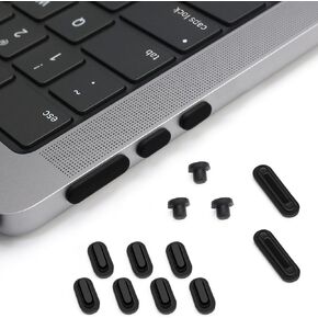 ProElife 21-Pcs Anti Dust Dirt Plug Cups Set for MacBook Air 13.6 inch 15 inch M3 M2 Chip 2024 2023 2022 (A3113/A3114/A2941/A2681) Accessories Laptop Silicone Anti Dirt Protective Cover (Black)