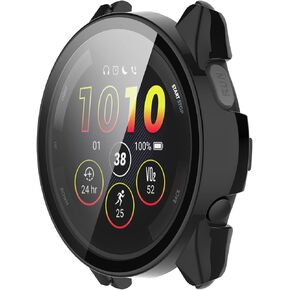 Disscool Full Coverage Case with Screen Protector Compatible with Garmin Forerunner 165/Forerunner 165 Music, PC and Real Glass Protective Case Cover Watch Accessories(PC/Black)
