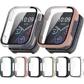RuenTech Compatible with SKG V9 Smart Watch Case Cover, Screen Protector with Tempered Glass Film PC Protective Case for SKG V9 Smart Watch (6-Pack)