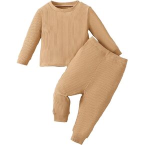 DEFAHN Baby Boy Girl Clothes Infant Fall Sweatsuit Solid Long Sleeve Top Pants 2PCS Winter Toddler Baby Outfit Set 0-24 Month