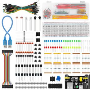 Electronics Basic Starter Kit for Arduino, 830 tie-Points Breadboard with Power Supply, More Than 400pcs Components Electronics Fun Kit Compatible with Arduino UNO R3, Raspberry Pi, STM32