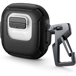 Dexnor for Bose QuietComfort Earbuds II Case (2022) & Bose QuietComfort Ultra Earbuds Case (2023), Secure Lock Clip Rugged Case Shockproof Protective Cover with Carabiner & Keyring for Men Women Black