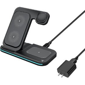 Wireless Charger Station for iPhone 15 14 13 12 11 XS X 8 Series, for Apple iWatch 9 8 7 6 5 4 3 2 Se, for Airpods 3 2 Pro, 3 in 1 Fast Charging Stand
