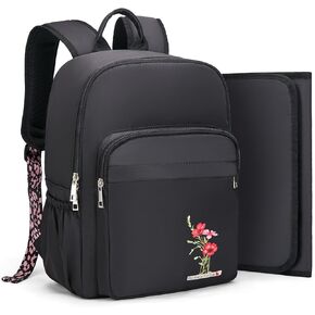 Baby Small Diaper Bag Backpack: Multi function Diaper Bags For Baby Girl Mom - Large Capacity Baby Backpack with Changing Pad and Pacifier Case - Travel Essentials & Baby Registry Search Black