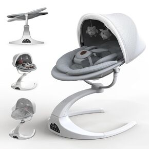 Baby Swings for Infants, Obee Odee Baby Swing, Infant Swing with 5 Speeds, 12 Lullabies, Portable Baby Swing, 360° Rotating Seat, Adapter & Battery Operated, Indoor & Outdoor Use (Gray)
